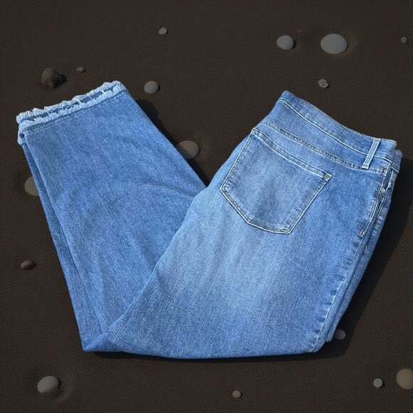 Code Bleu 16W High Rise Straight Ankle Jeans Fringe Hem Medium Wash Stretch Boho - Picture 1 of 8